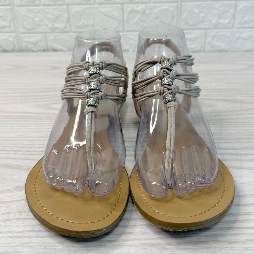 Madden Girl Flat Thong Sandals WMNS 8M Beige Elastic Strap Slingback Embellished - Picture 5 of 10
